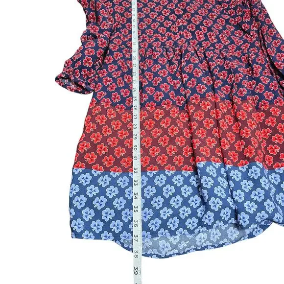 ⭐️Gap Navy Blue/Red Shamrock Clover Tied Neck Long Sleeve Dress Sz 12 - Picture 8 of 10